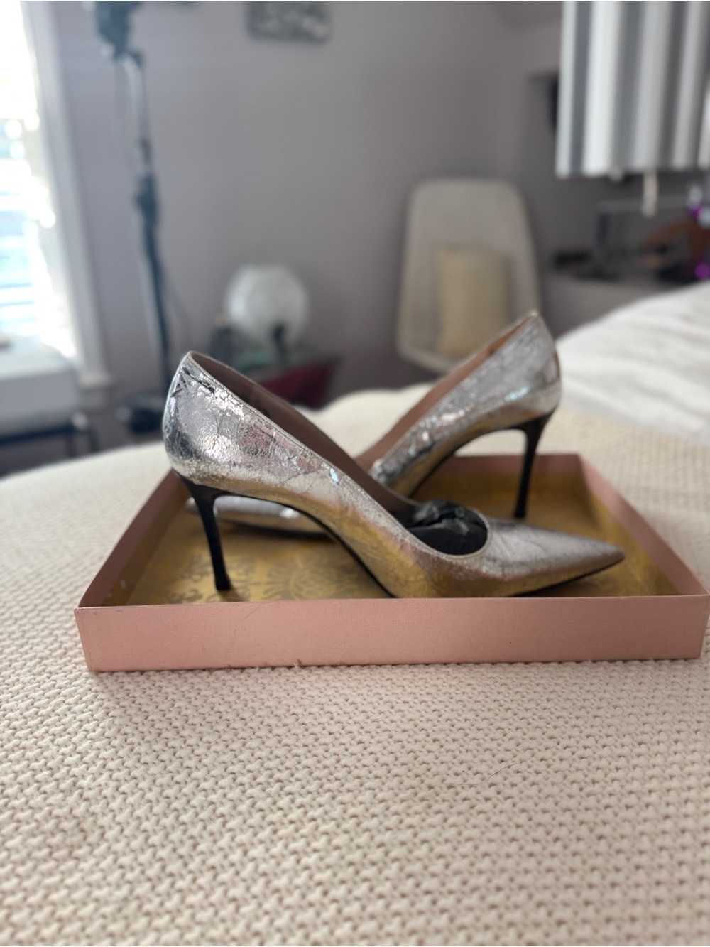 Miu Miu Silver Metallic Pointed-Toe Stiletto Pumps